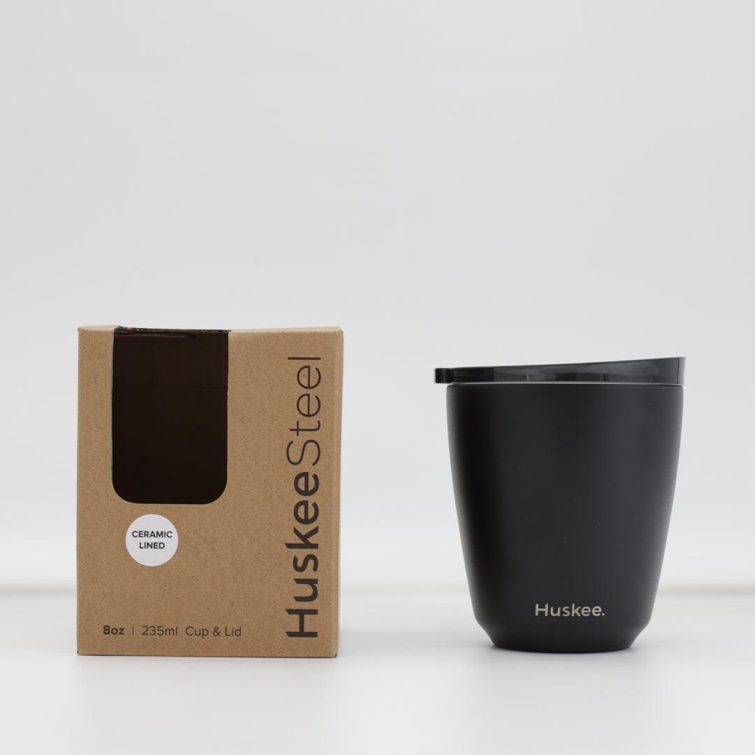 Black 8oz HuskeeSteel cup and lid