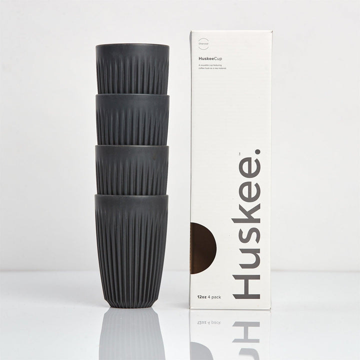 Charcoal 12oz HuskeeCup 4 pack with box