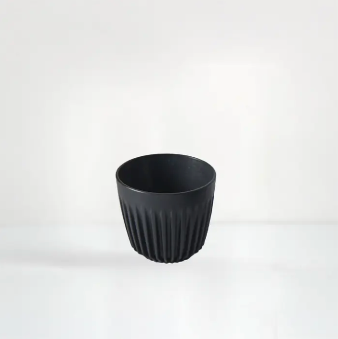 Charcoal reusable espresso cup, side view