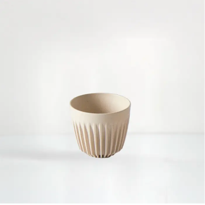 Natural reusable espresso cup, side view