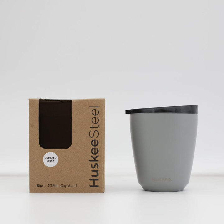Slate 8oz HuskeeSteel cup and lid