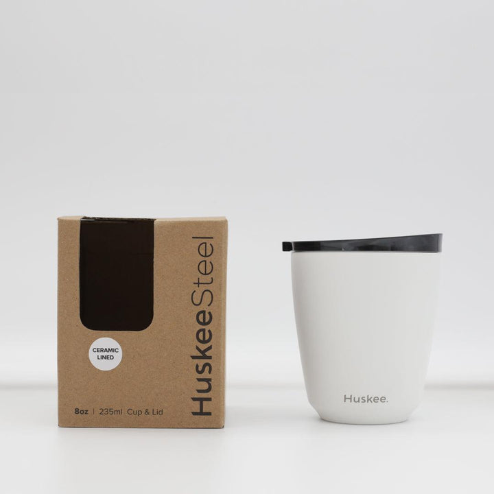 White 8oz HuskeeSteel cup and lid